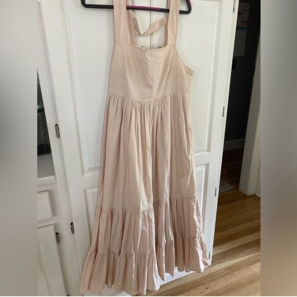 By Anthropologie Midi Apron Dress Ivory Cream with Pockets Small - Picture 3 of 12